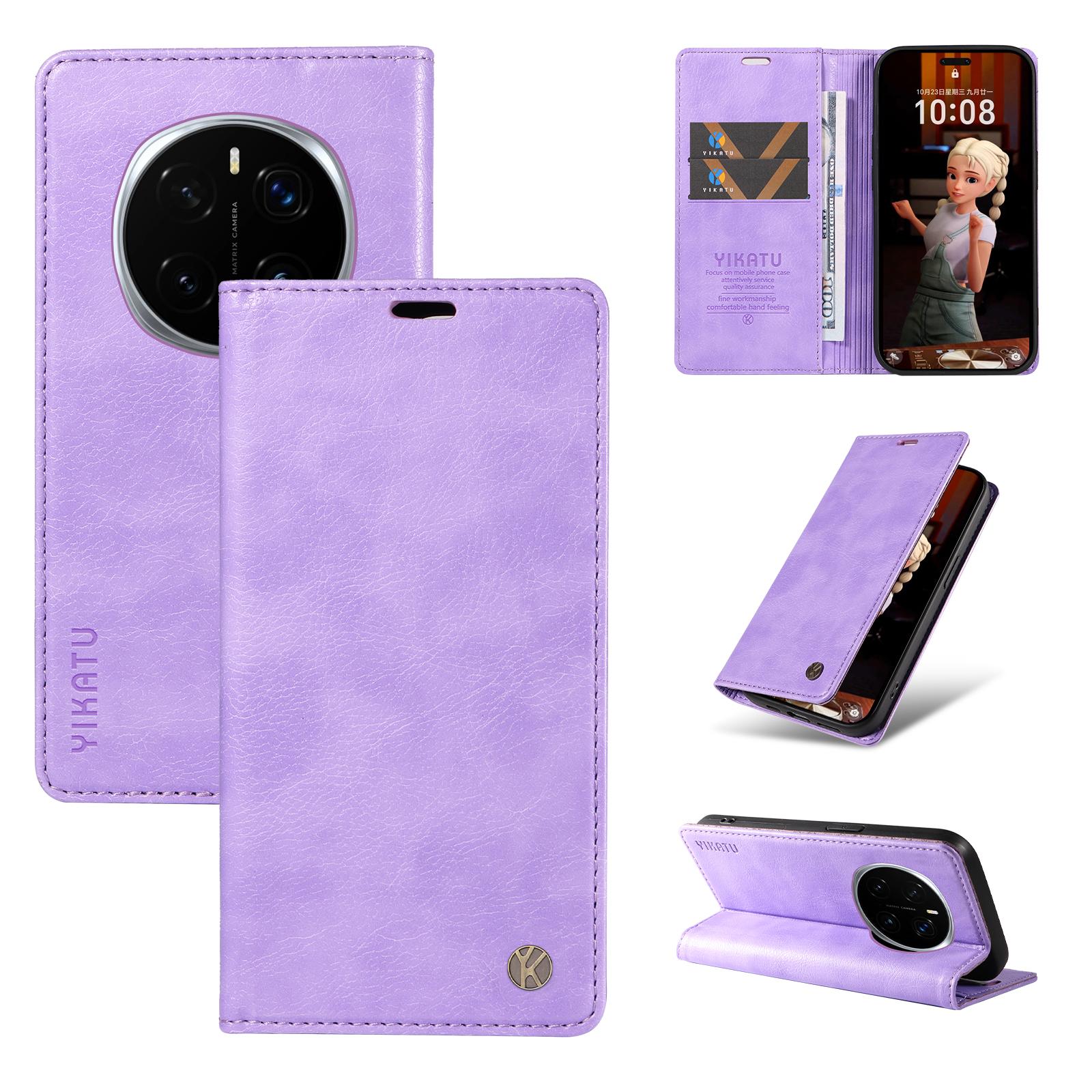 

For Honor Magic7 Pro 5G Wallet Case YIKATU YK-006 Magnetic Closure Leather Phone Cover Litchi Texture Purple