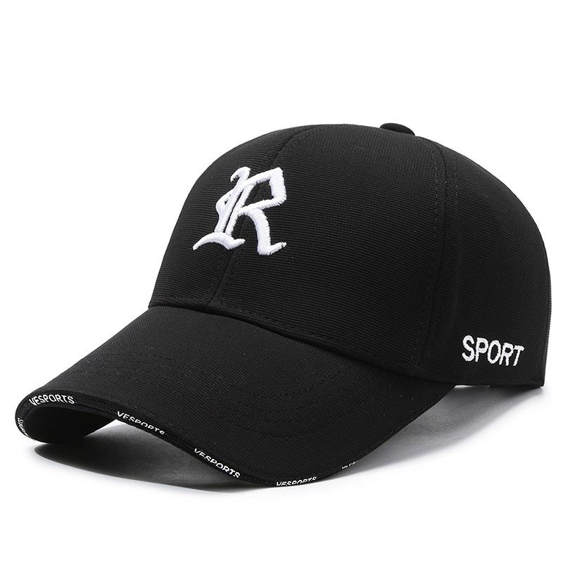 Boné de beisebol com aba curva, novo boné bordado tridimensional com letra R para homens e mulheres, casual, simples e versátil, com parte superior rígida