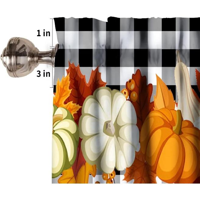 Farm Fall Window Valance, Thanksgiving Pumpkins Autumn Leaves Vine Windows Curtain Valance for Kitchen Dining Room Canteens Home Decor, One Panel