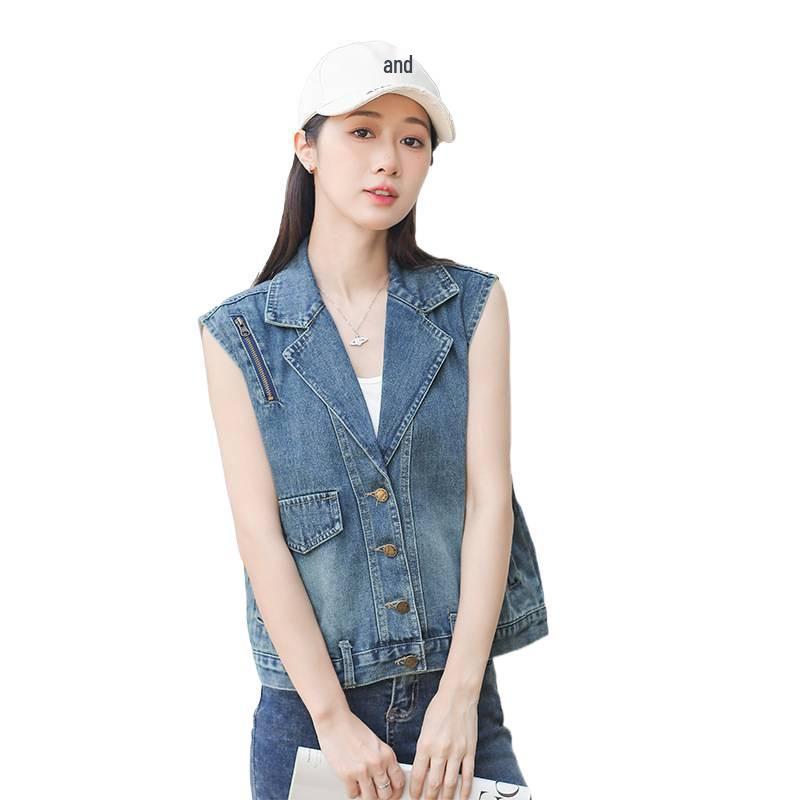 Women's Summer Denim Vest - High-End Design, Casual Sleeveless Outerwear, Short Jacket