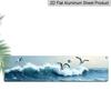 2D Flat - Sign of Seagulls Flying Over Ocean Waves - Rustic Coastal Aluminum Decorative Sign, Vintage Style 3.9X15.7 Inch, No Electricity Required