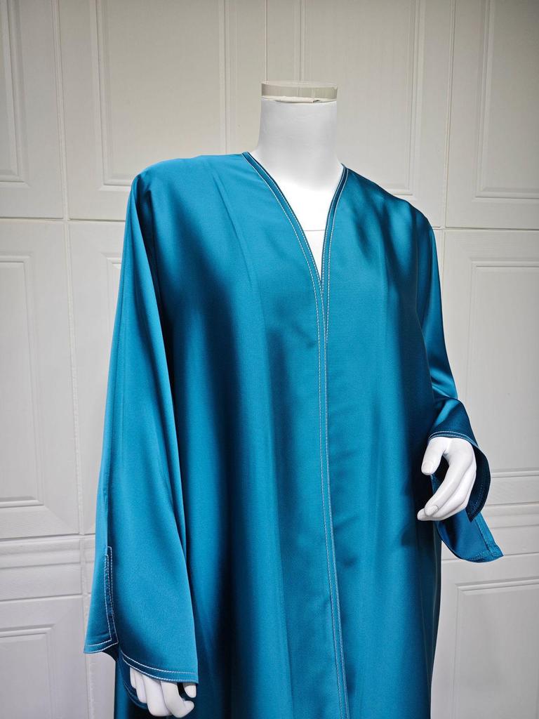 MQ191 Muslimská saténová abaya: Středovýchodní dlouhý roucho, Volný jednobarevný kardigan jako svrchní oděv