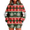 Ladies' Christmas Printed Bow Long Sleeved Loose Fitting Headband With Rope Hooded Sweatshirt Top