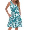 Women's Summer Fashion Casual V-Neck Pleated Stitching Hawaiian Floral Print Sleeveless Pocket Vest Dress