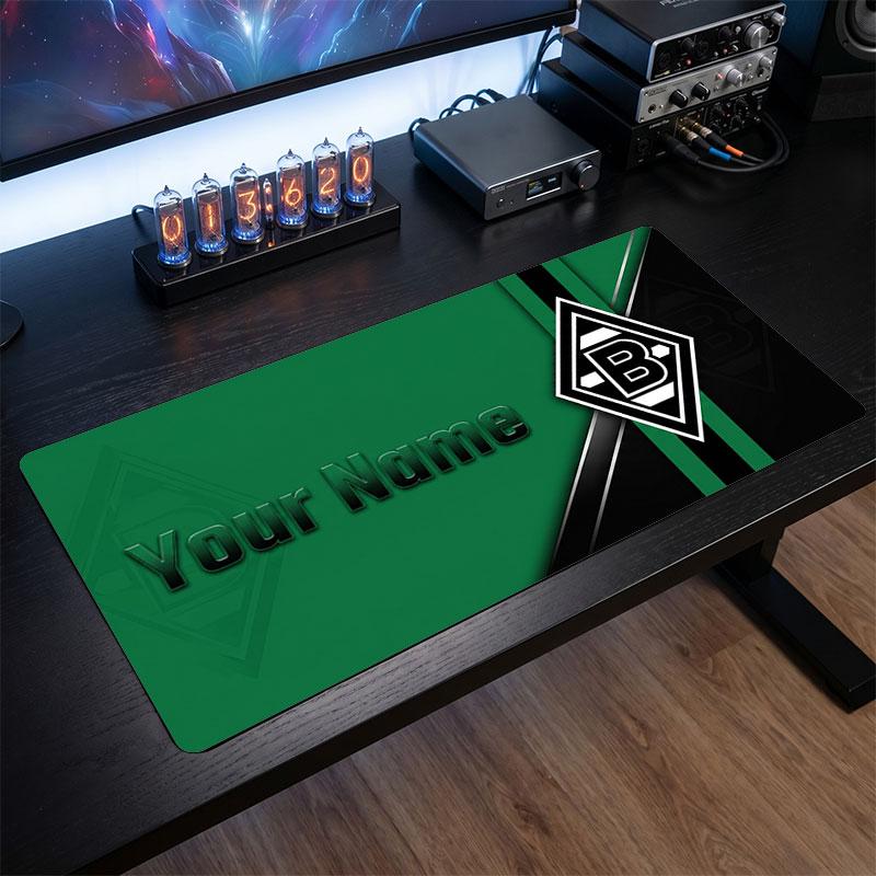 Borussia Mönchengladbach Individuelles Großes Mauspade, Personalisierter Namens-Textdruck, Fußball-Logo Rutschfeste Schreibtischmatte Gaming-Geschenk
