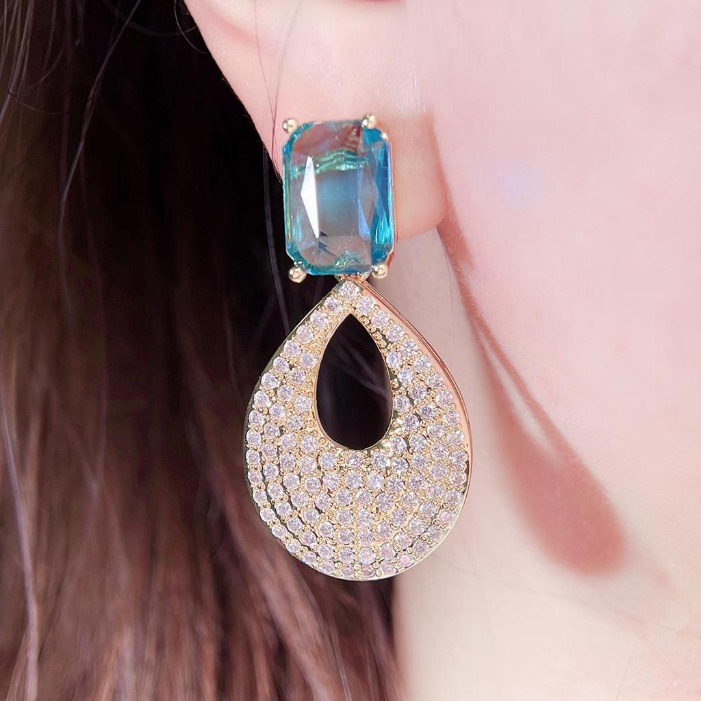 CMM Gjennomsiktig Lyseblå Rosa Cubic Zirconia Gylne Dråpe Øredobber Brudepike Brude Elskersmykker Beste Gave