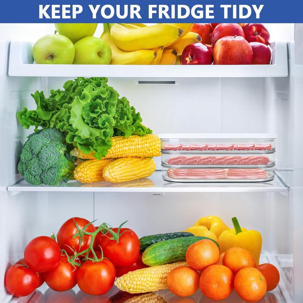 Deli Meat Container for Fridge, Stackable Food Storage Containers with Lid for Bacon, Airtight BPA Free Refrigerator Organizers and Storage for