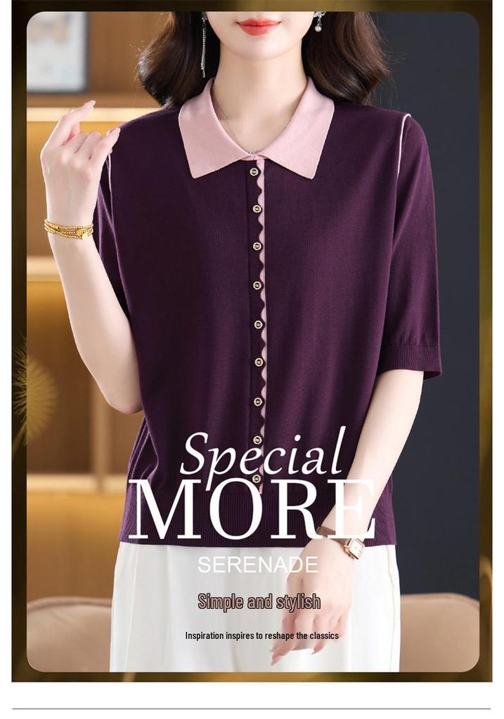 Spring-Autumn Mid-Sleeve Knit Top for Women - Loose Fit, Slimming, Solid Color Lyocell Sweater