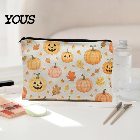 Durable Fabric Organizer Storage Bag, with Halloween Pattern Print, Smooth Zipper Canvas Lightweight Festive Organizer, Portable Stationery Case, for