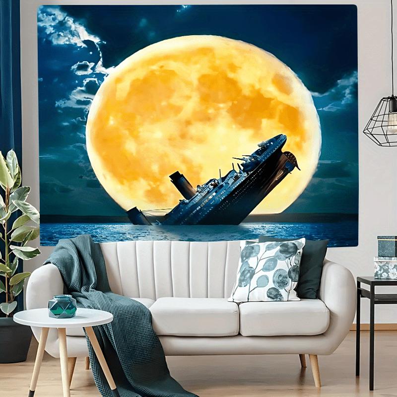 Titan Sea Full Moon TapestryVibrant Polyester Wall Hanging Bedroom Dormitory DecorUnique Gift Ideas for Friends and Friends