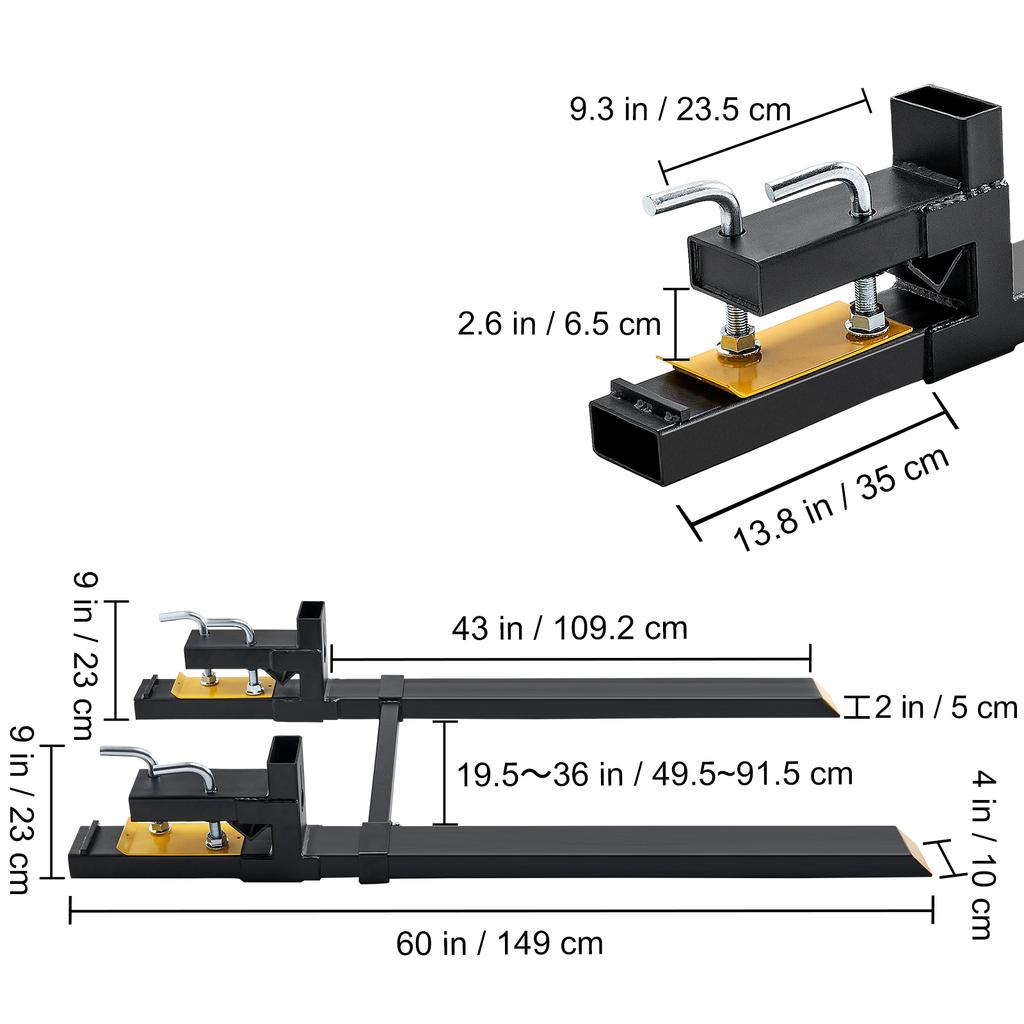 SucceBuy 43"/60" Clamp on Pallet Forks 2000/4000 lbs Tractor Bucket Forks Heavy Pallet Forks for Tractor Attachment Skid Steer