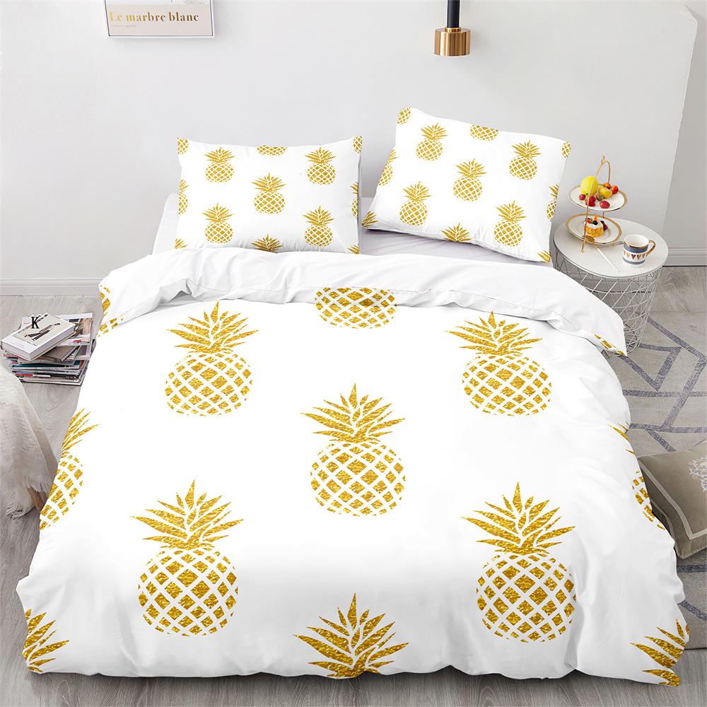 3D Dazzling Gold Pineapples Duvet Cover King Queen Yellow Abstract Tropical Fruit Bedding Set For Teens Polyester Quilt Cover