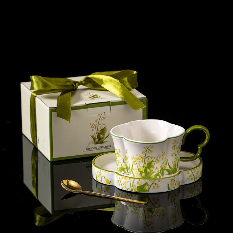 Polish Retro Hand-Painted Lily Of The Valley Blooming High-End Birthday Gift Souvenir Cup Ceramic Coffee Cup