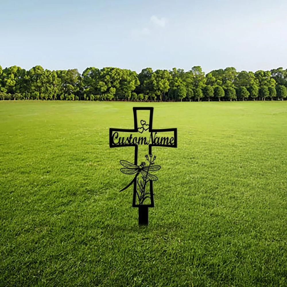 Paletto Croce in Metallo per Giardino Commemorativo, Segnalibro per Tomba al Cimitero, Regalo di Ricordo per la Perdita di una Persona Cara, Decorazione da Esterno per Giardino