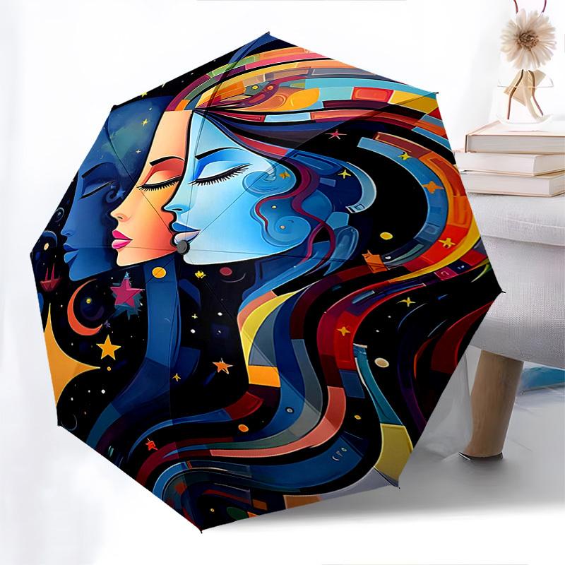 

1pc Colorful Abstract Art Umbrella: Automatic Opening/Closing, Foldable Design, 8-Bone Iron Frame, Outdoor Use, Festival Gift, Suitable for Fans, Trav