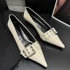 Fashion Metal Buckle Strap Design Women Pumps Sexy Pointed Toe Low Heel Muels Shoes High Quality Leather Heels Zapatos De Mujer