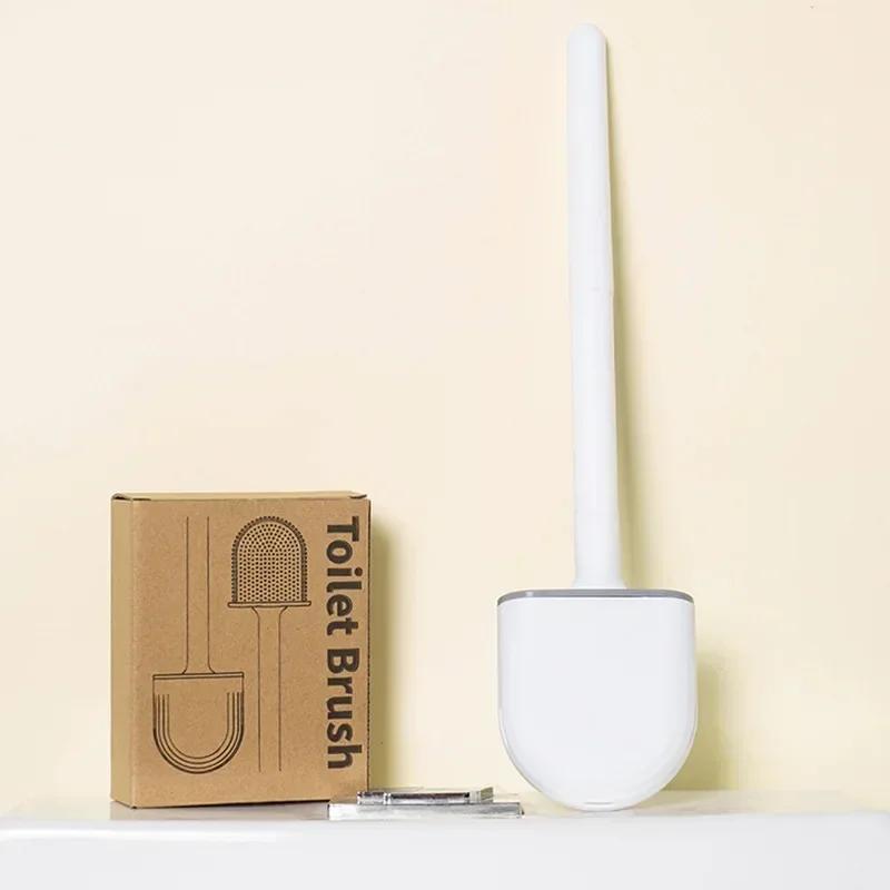 Soluție de curățare pentru perie de toaletă din silicon suspendată cu mâner lung Soluție de curățare flexibilă Perie de baie Suport cu uscare rapidă Accesorii pentru baie