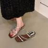 French small sandals thick heel temperament silver slippers fairy shoes outer wear 2025 summer with skirt strappy sandals