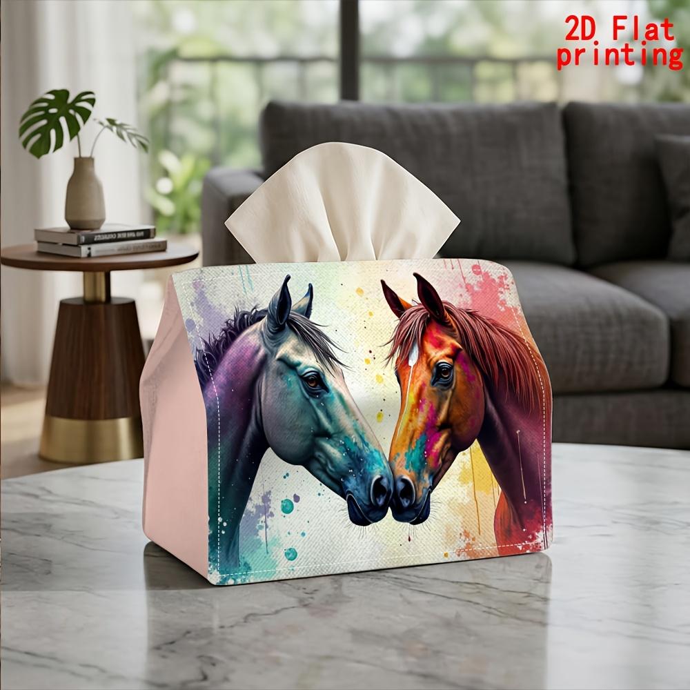 2D Flat 1pc, Tissue Box. Colorful Horse Pattern Napkin Dispenser, Reusable, Daily Desktop Tissue Storage Box. Suitable for Kitchen, Living Room, Bedro