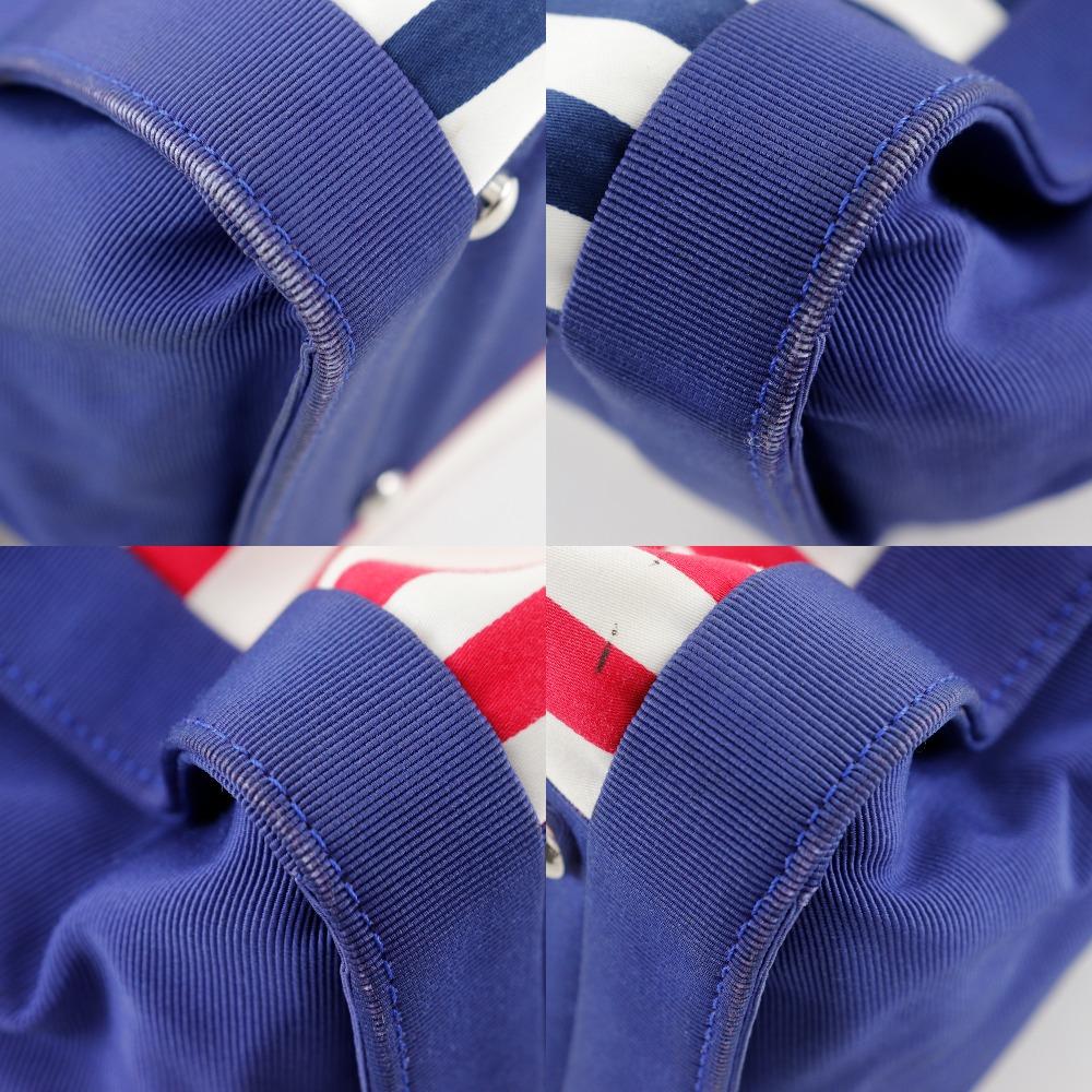 Chanel Chain Tote Tote Bag A47944 Cruise Line Border Navy Blue cotton/Nylon Women Used