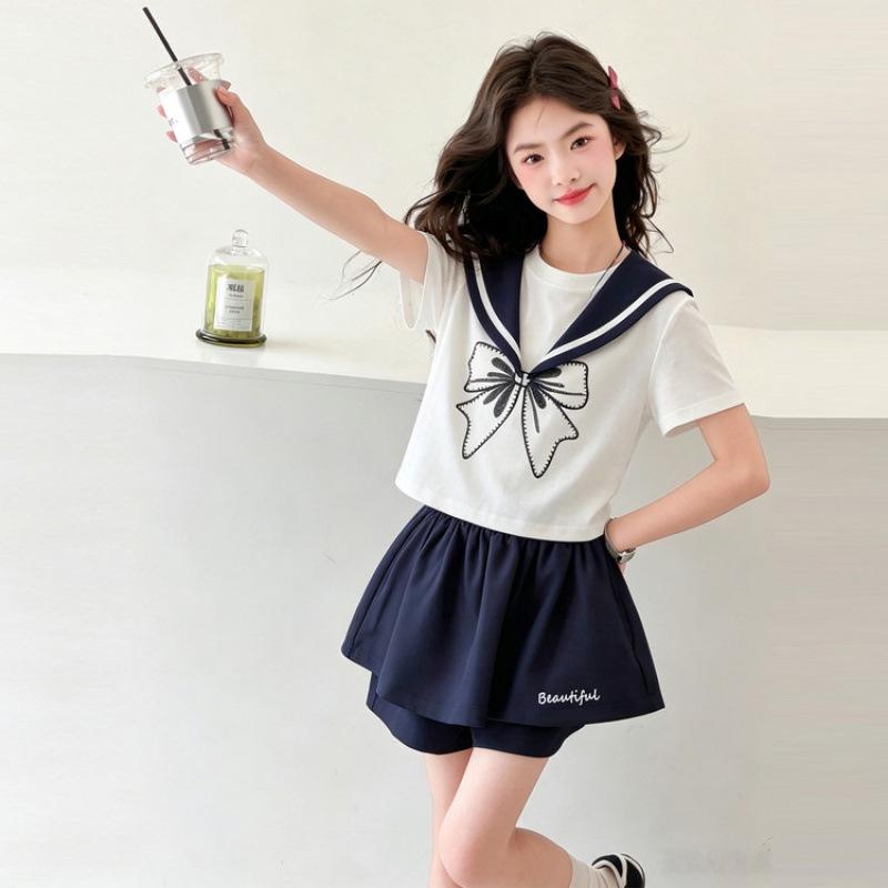 2026 Girls  Stylish Summer Skirt and T-Shirt Set 160 cm