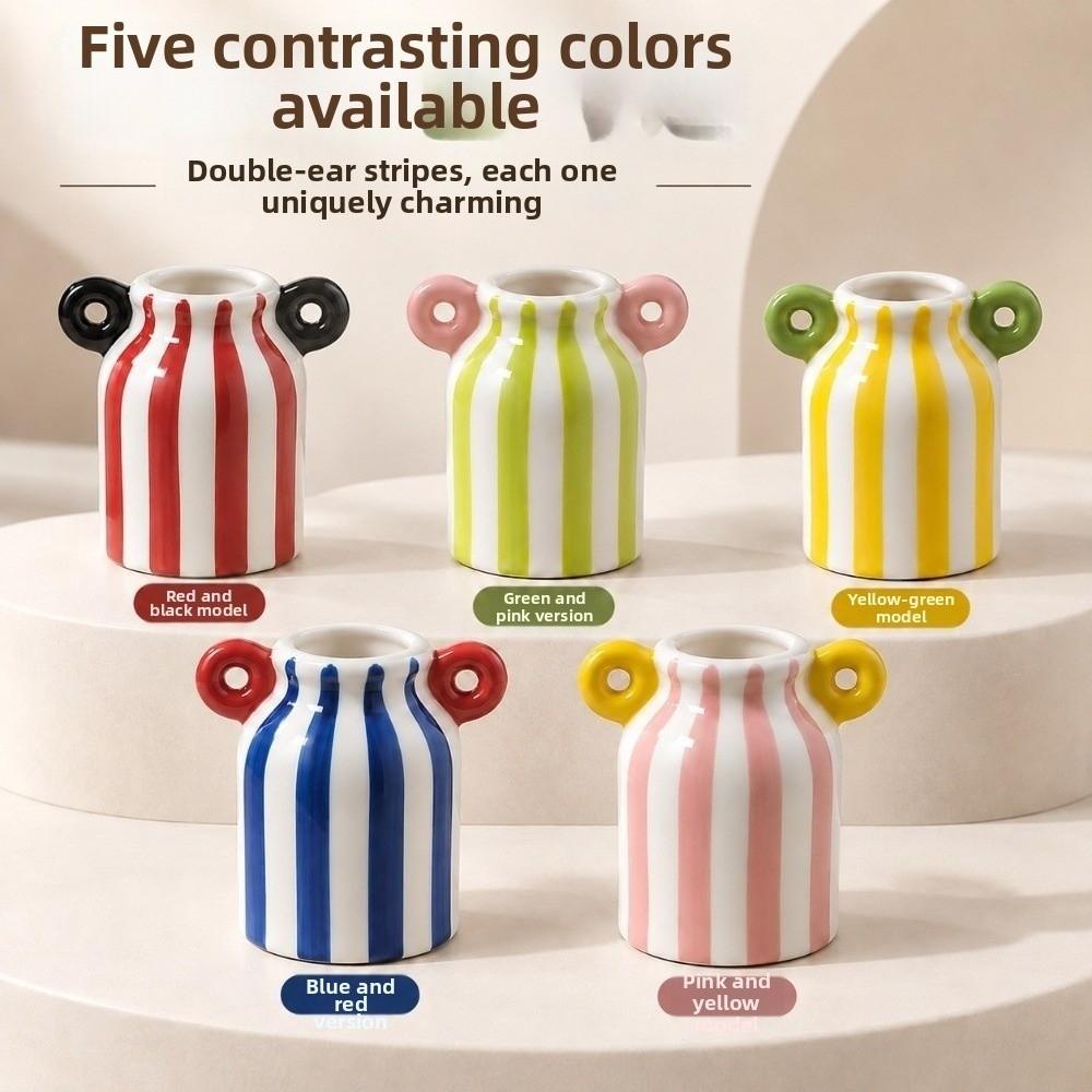 Double Handle Striped Flower Pot INS Wall Mounted Planter Hydroponic Vase Housewarming Gift