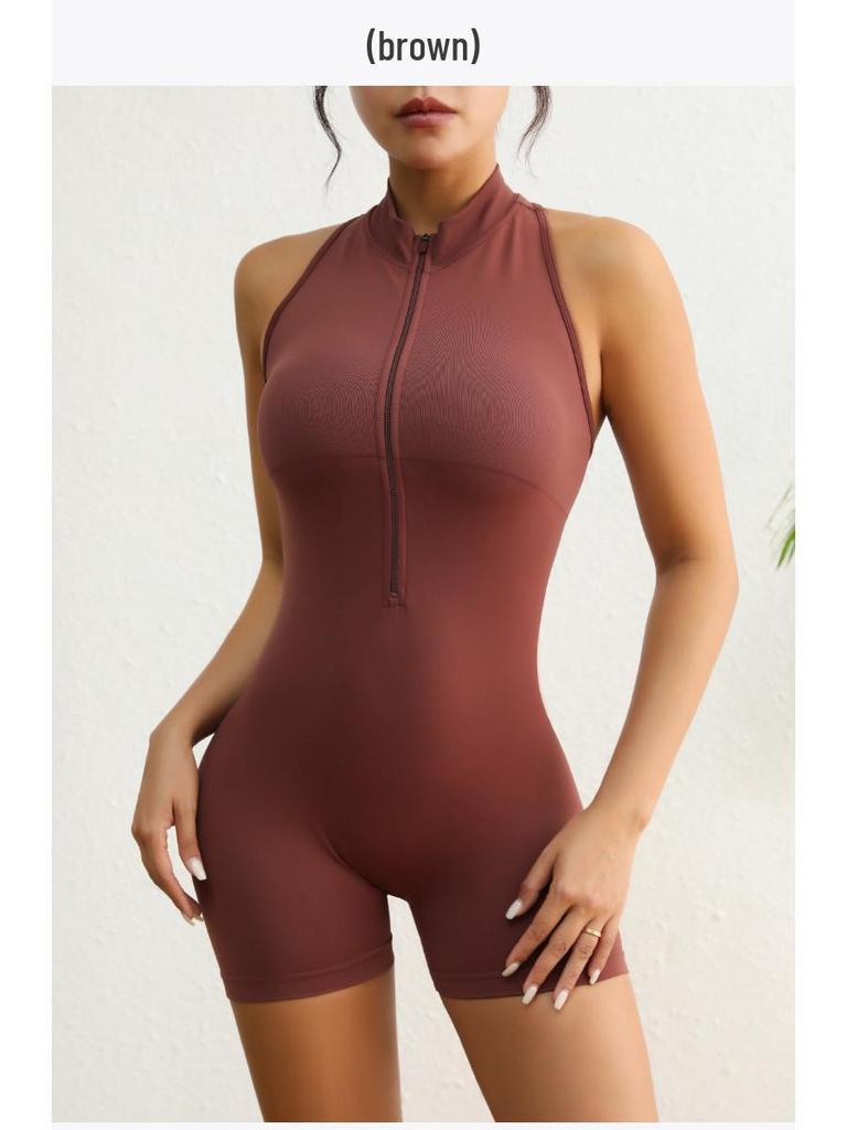 Y2K Zipper Back V-Peach Hip Sports Yoga Jumpsuit