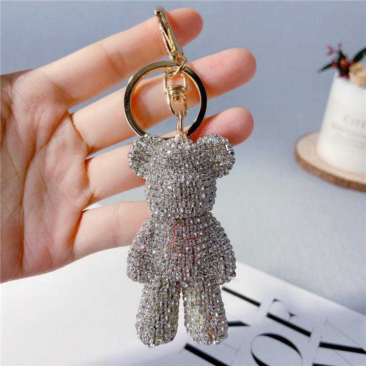 Strass-Bären-Schlüsselanhänger - Niedliches japanisch-koreanisches Cartoon-Puppen-Anhänger für Auto oder Tasche brown
