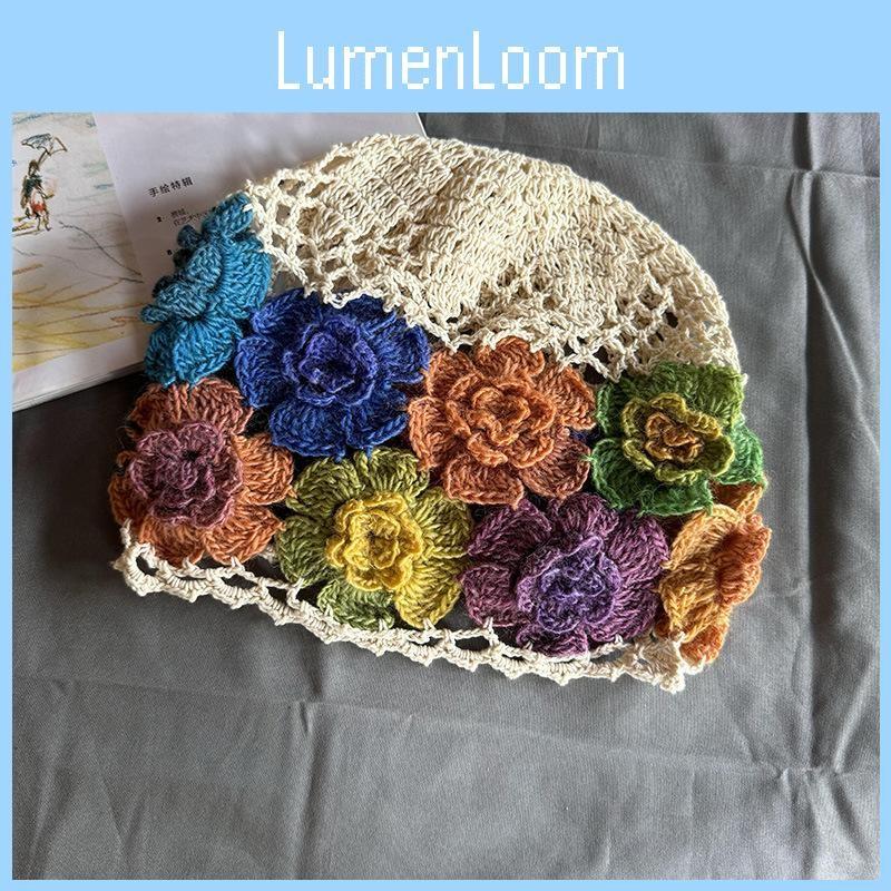 Style Knitted Ethnic Hat With Hollow Out Design And Flower Decoration Daily For