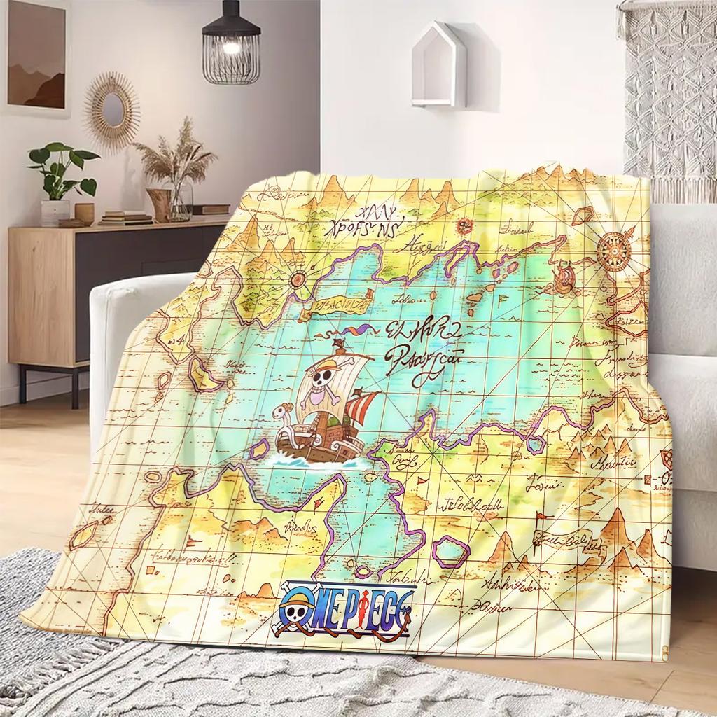 One Piece Route Map Print Blanket Warm Comfortable Flannel Blanket Suitable for Bedrooms,Sofas, Beds,Chairs 108