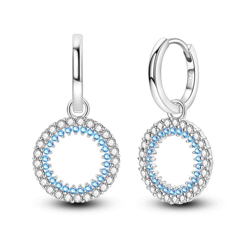 Fashion 925 Silver Color Earrings Blue Zircon Stars Moon Irregularity Earrings For Woman Fine Birthday Jewelry Gifts