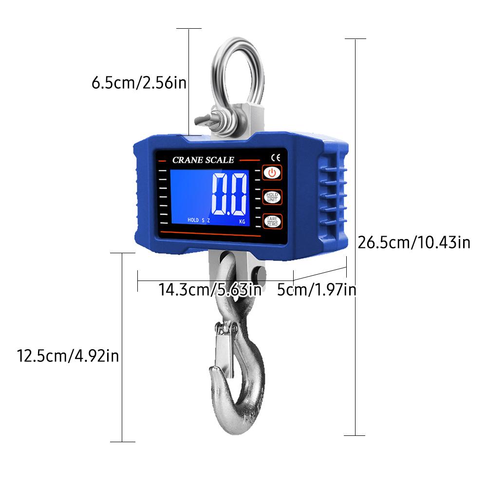 Digital Hanging Scale with Remote Control 1000kg/ 2204lbs Portable Hvy Duty Crane Scale LCD Backlight Industrial Hook Scales Unit Change/ Data Hold/ T