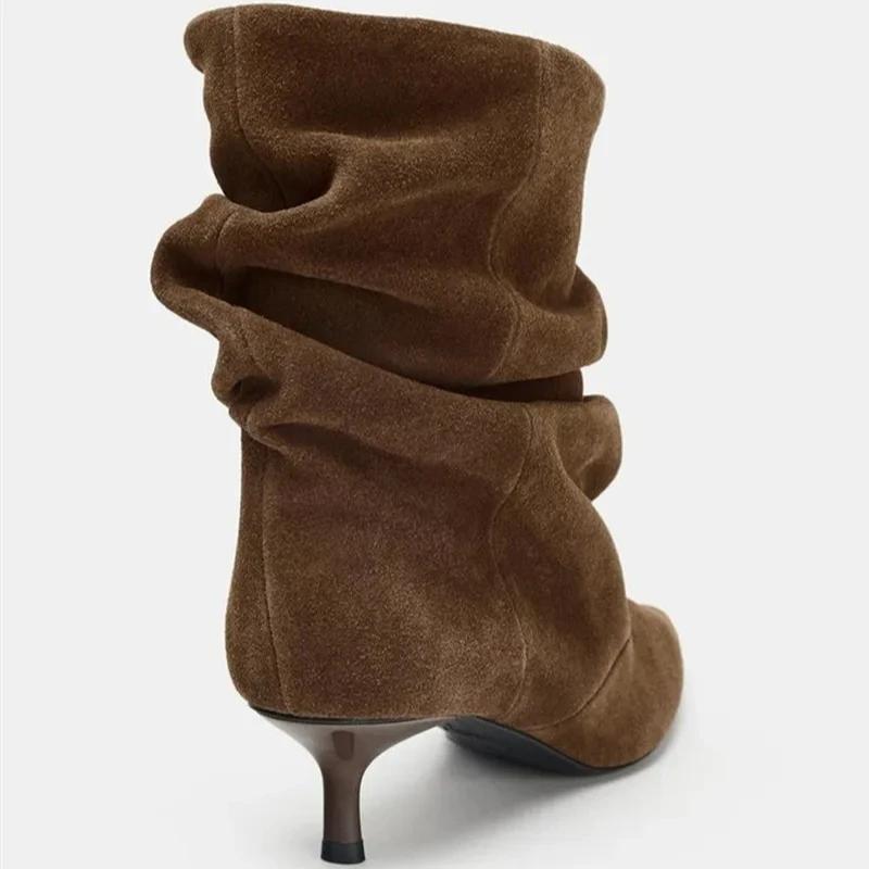 Winter Pointed Toe Ankle Boots Women Pleated Short Boots Elegant Designer Ankle Boots for Women Size 35-42