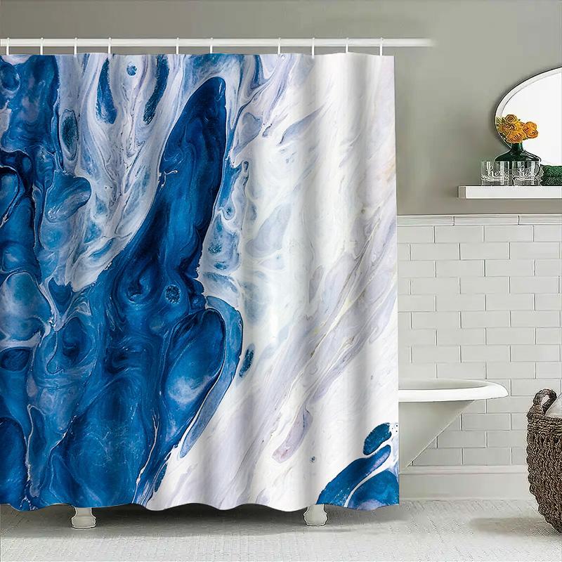 Luxuriöser Blau Weißer Marmor Duschvorhang Badezimmer Dekorativ Wasserdicht Stofffutter Für Badewanne Oder Waschbecken In Mehreren Größen Erhältlich