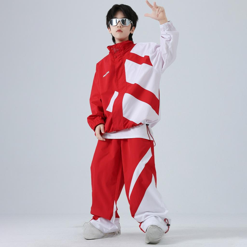 Children's Hip-hop Trendy Clothes for Boys and Girls Chinese Red Hip-hop Suits Opening Ceremony Performance Class Clothes