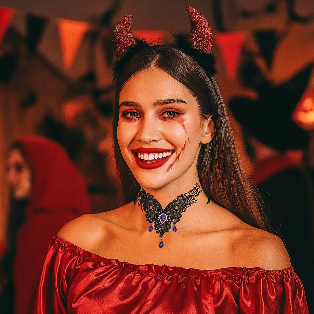 Pendant Lace Flower Necklace Rhinestone Halloween Clavicle Choker  Gothic Accessories