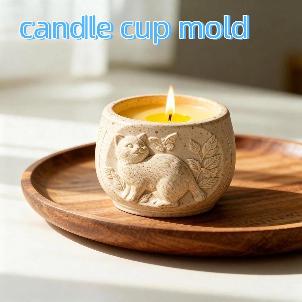 Cat Shape Silicone Flowerpot Mold Non-stick Soft Candle Cup Mold Eco-Friendly Handmade Planter Mold DIY Crafts Making