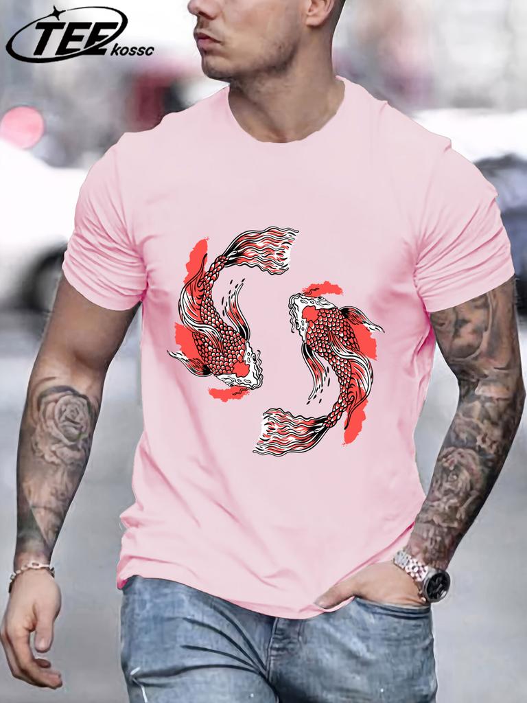 Japanese Harajuku Soaring Koi Print T Shirt Men Summer Casual Short Sleeve ONeck Loose TShirt Cotton Unisex Fashion Clothing
