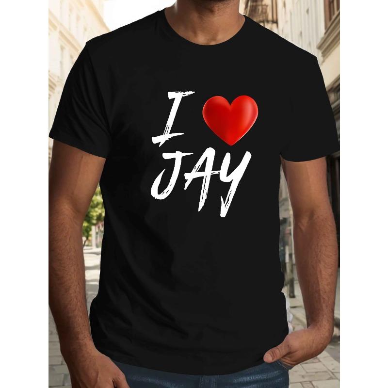 

Men S Casual Crew Neck T-Shirt with I Love Jay Heart Design - Slight Stretch, Regular Fit, Geometric Pattern, Summer Top for Adults 4XL чорний