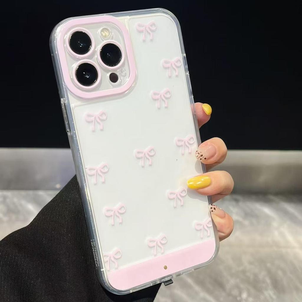 iPhone 17 Pink & White Bowknot Case with Sound-Controlled Call Flash for Apple 16