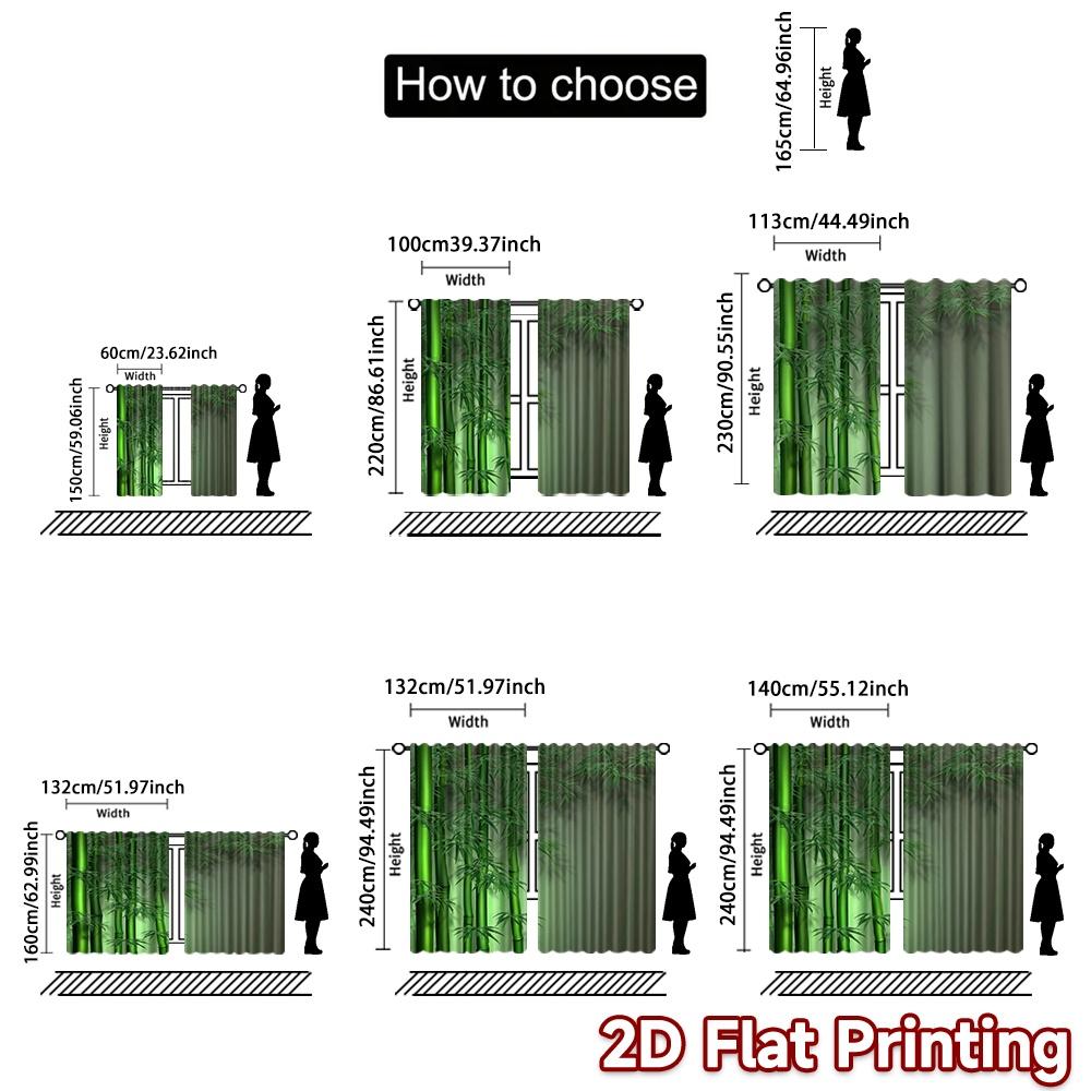 2D flat printing 2pcs Curtain Party Window Curtains Green Bamboo Forest Digital Printed Polyester Drapes Birthday Party for
