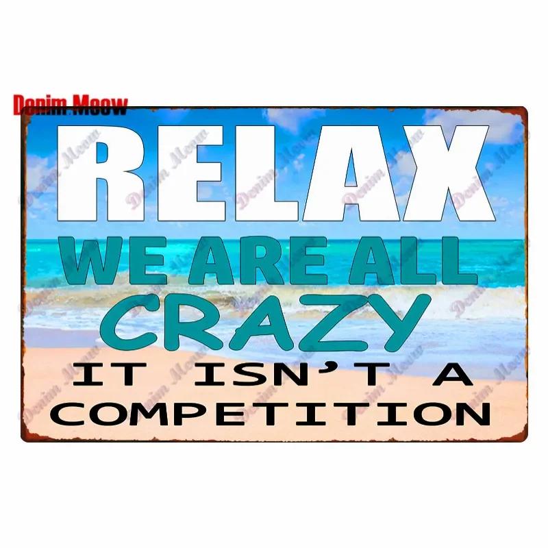 Beach Metal Tin Sign, Vintage Summer Beach Plates, Relax Wall Sign, Pool Tiki Bar Pub Seaside Ocean, Happy Place, Decor WY161