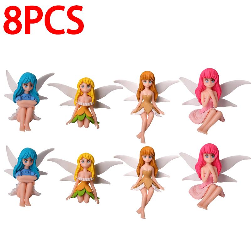 8/1Pcs Miniature Fairy Figurines Hand-Painted Small Flower Fairies with Wings Garden Micro Landscape Potted Cake Topper Decor