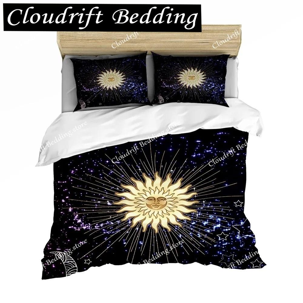Sun Duvet Cover Colorful Mushrooms Bedding Burning Sun Comforter Cover Halloween Skull Hippie Style Bedding Bedroom Decoration