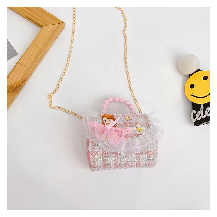 Childrens Cartoon Pattern Pu Shoulder Bag With Artificial Pearl Bow And Flower Decoration For Daily Casual Wear
