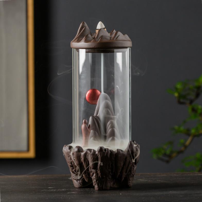 

1 шт. Дзен Декор Lucky Feng Shui ветрозащитная керамическая курильница с обратным потоком для благовоний ручной работы Мини-ландшафтный декор своими руками для дома - без благовоний