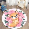 Cute Fox Flower Round Carpet Kawaii Cartoon Animal Area Rug Living Room Bedroom Carpets Round Bath Mat for Children's Room Decor
