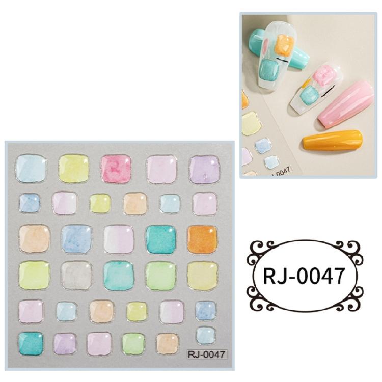 Embossed Cartoon Nail Art Stickers Decals Self-Adhesive Floral Nail Supplies
