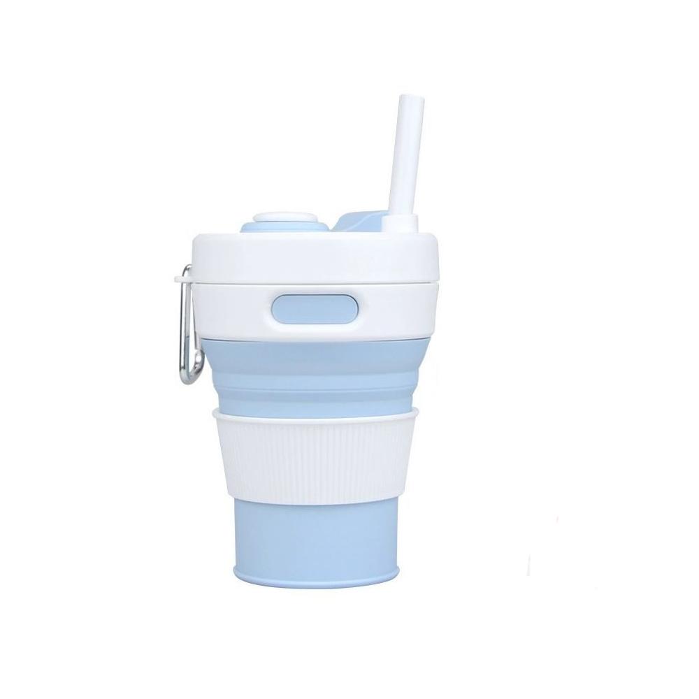 

450ml/15oz Silicone Folding Cup with Straw Lid and Carabiner Coffee Cup Suitable for Travel Camping Picnic Travel Mountaineering синий
