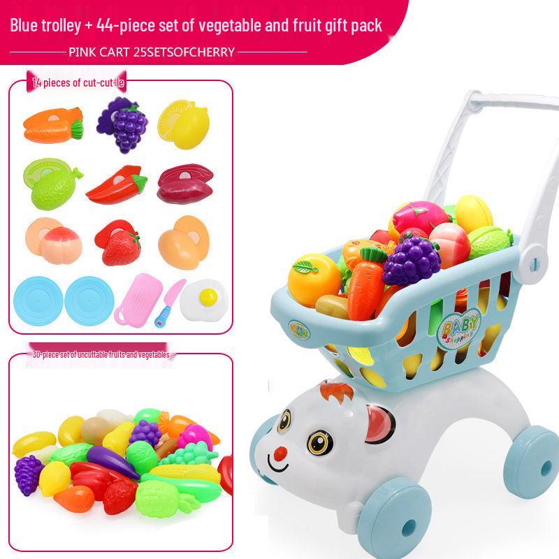 Large Kids' Grocery Cart with Fruit & Vegetable Play Set for Playhouse